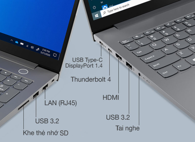 ThinkBook 14 Gen 2 gây ấn tượng với đa dạng cổng chuyển và cổng LAN vẫn còn được giữ